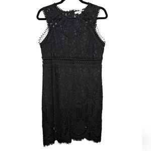 FAVLUX • Black Lace/Crochet Overlay Sleeveless Sheath Mini Dress • Large • EUC •